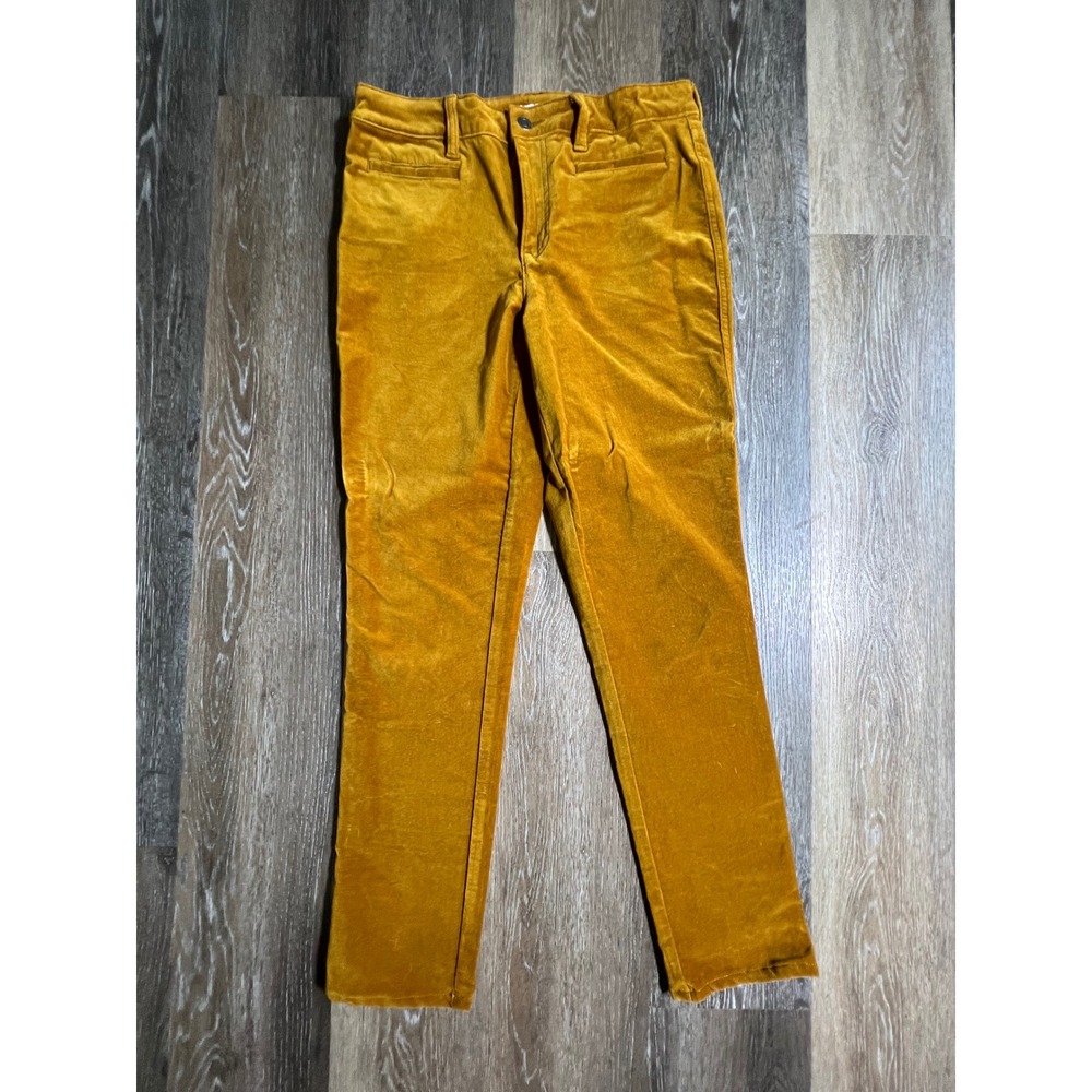 Lands End Velvet Pants Womens 10 Mustard Yellow Gold Mid Rise Slim Excellent